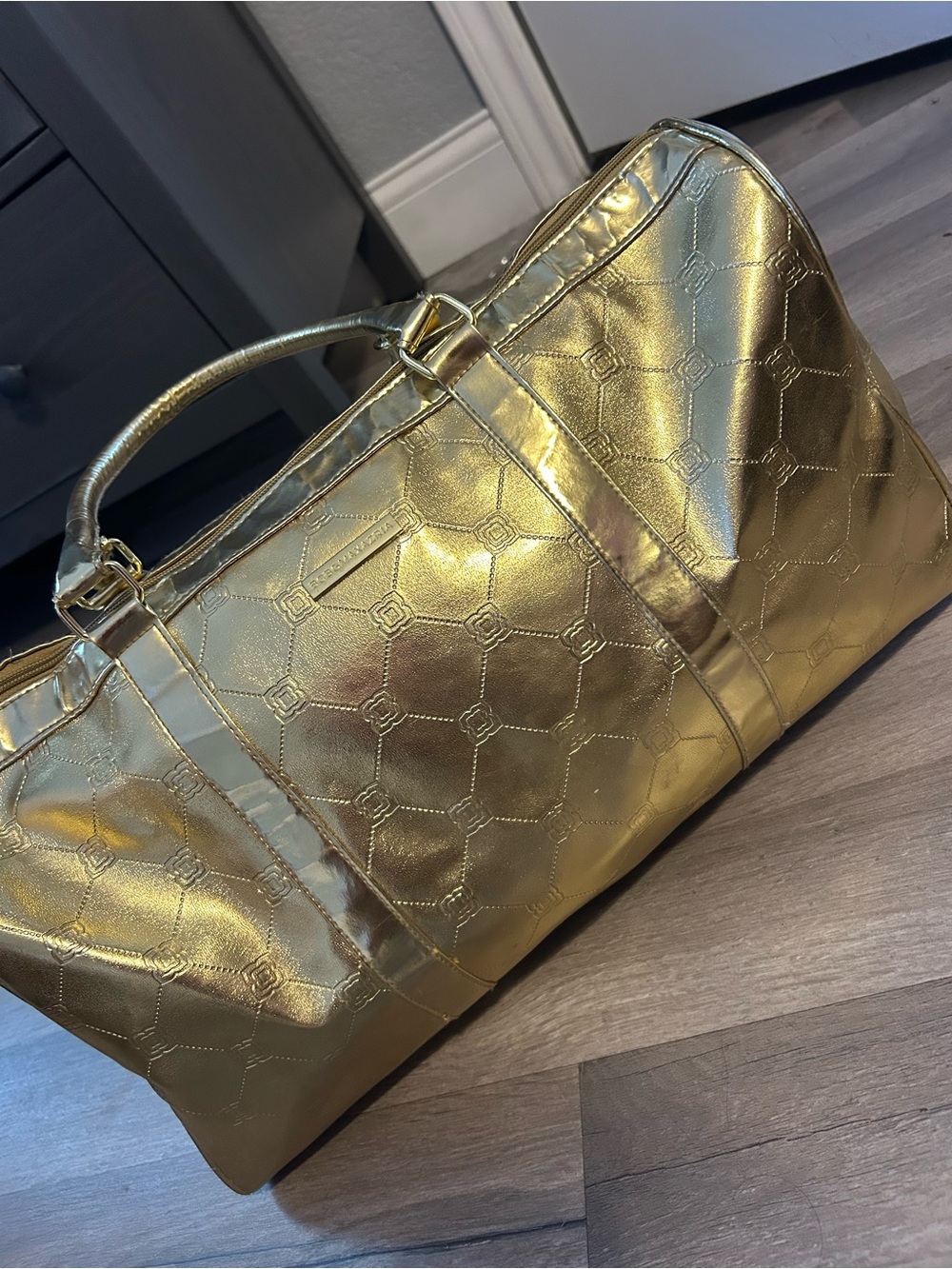 BCBGMaxAzria Metallic Gold Quilted Travel Duffle
